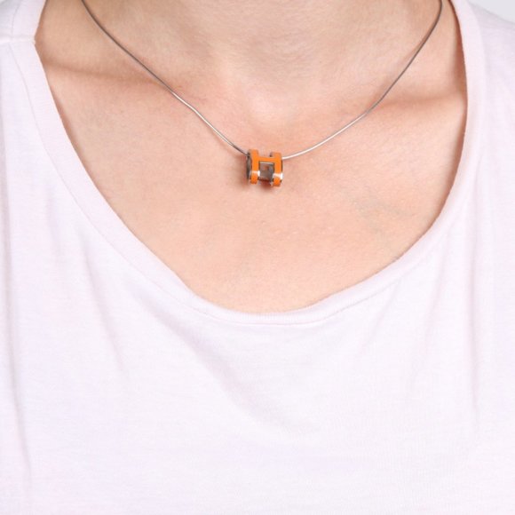 Hermes Pop H Ceramic Necklace Silver Chain - Picture 13 of 13